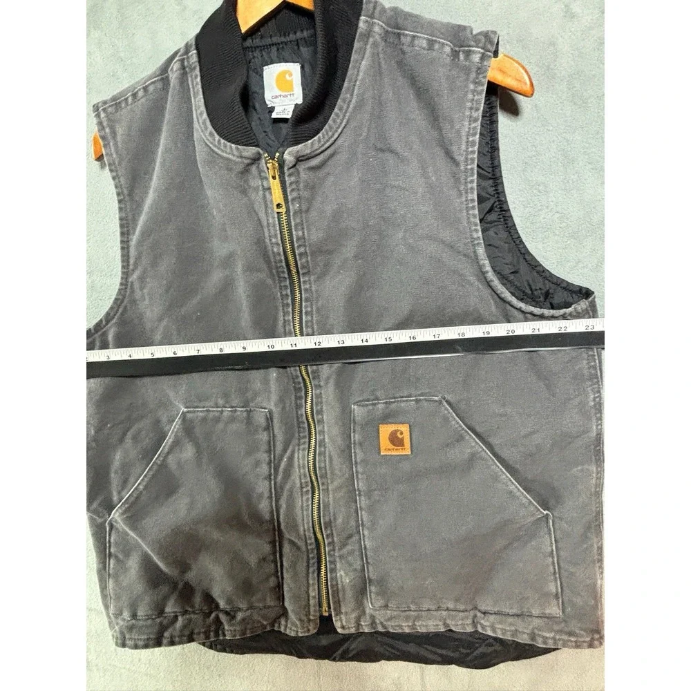 VINTAGE CARHARTT QUILT LINED Gray VEST JACKET 2000 V02MOS L MADE IN Mexico